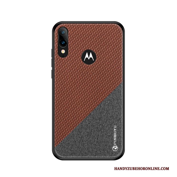 Moto E6 Plus Hoes Patroon Canvas Geel Doek All Inclusive Hoesje Telefoon