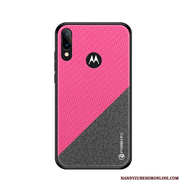 Moto E6 Plus Hoes Patroon Canvas Geel Doek All Inclusive Hoesje Telefoon