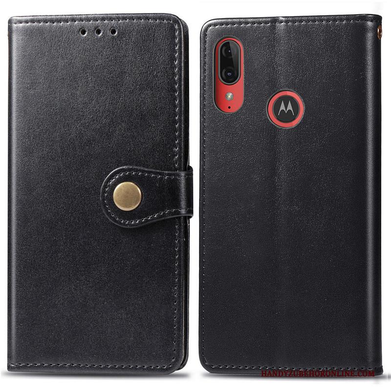 Moto E6 Plus Hoesje Telefoon Bedrijf Leren Etui Folio Eenvoudige Effen Kleur Rood