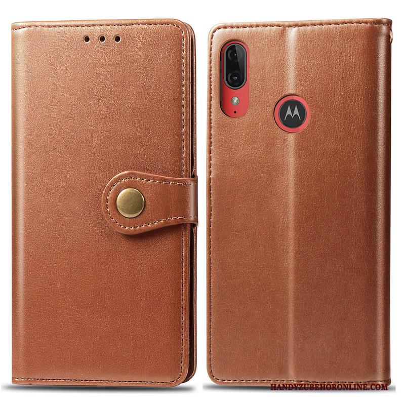 Moto E6 Plus Hoesje Telefoon Bedrijf Leren Etui Folio Eenvoudige Effen Kleur Rood