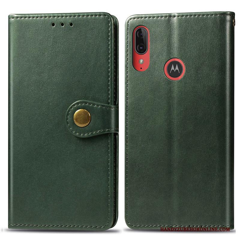 Moto E6 Plus Hoesje Telefoon Bedrijf Leren Etui Folio Eenvoudige Effen Kleur Rood