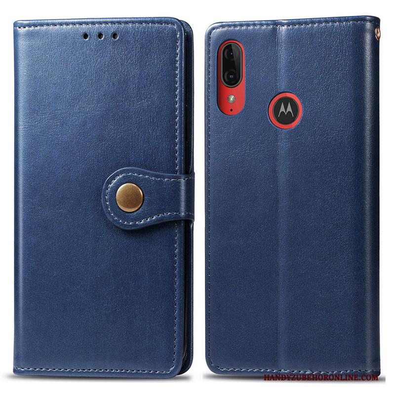 Moto E6 Plus Hoesje Telefoon Bedrijf Leren Etui Folio Eenvoudige Effen Kleur Rood