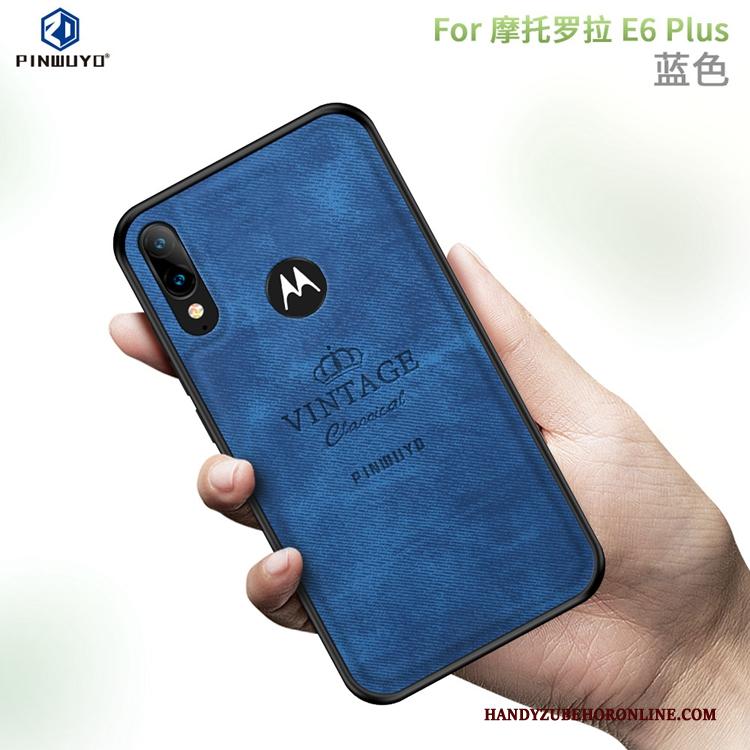 Moto E6 Plus Patroon Hoesje Telefoon Anti-fall Canvas All Inclusive High End Blauw