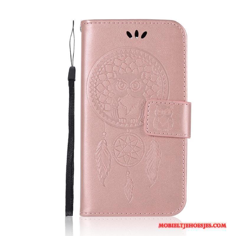 Moto G4 Play Hoesje Wind Mobiele Telefoon Roze Mesh Leren Etui Kat