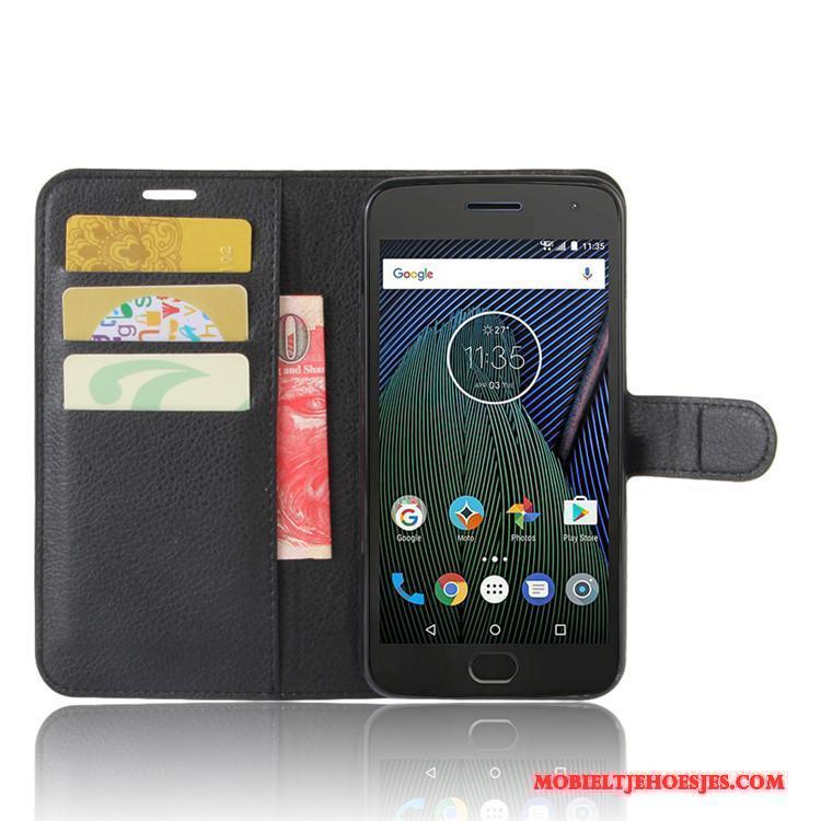 Moto G5 Hoesje Kaart Hoes Leren Etui Portemonnee Mobiele Telefoon Bescherming Lichtblauw