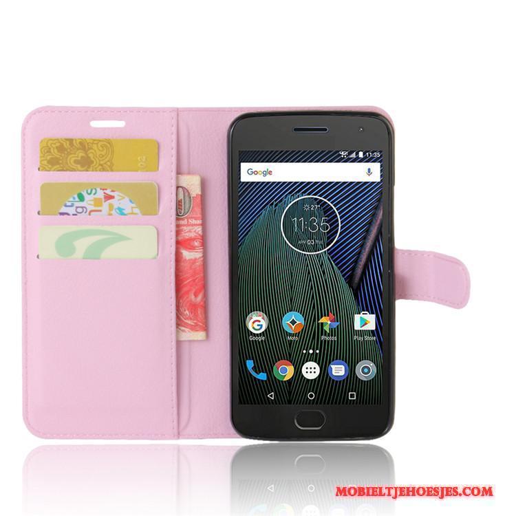 Moto G5 Hoesje Kaart Hoes Leren Etui Portemonnee Mobiele Telefoon Bescherming Lichtblauw