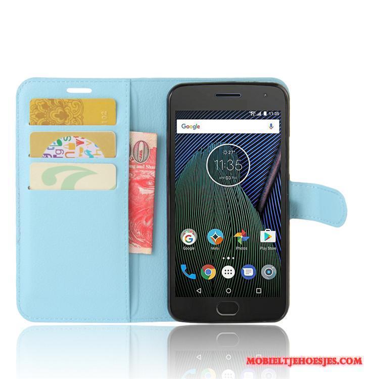 Moto G5 Hoesje Kaart Hoes Leren Etui Portemonnee Mobiele Telefoon Bescherming Lichtblauw