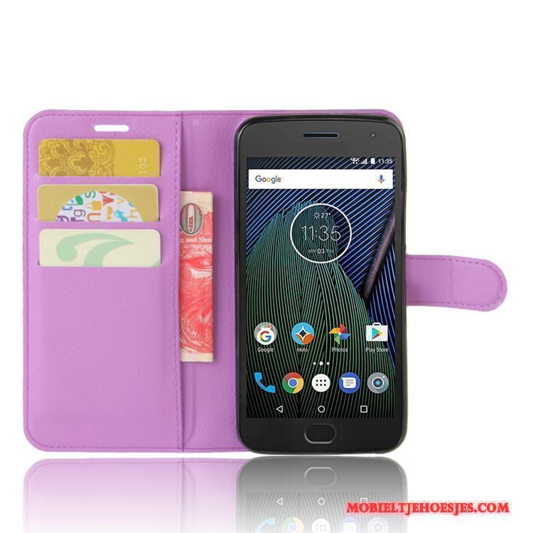 Moto G5 Hoesje Kaart Hoes Leren Etui Portemonnee Mobiele Telefoon Bescherming Lichtblauw