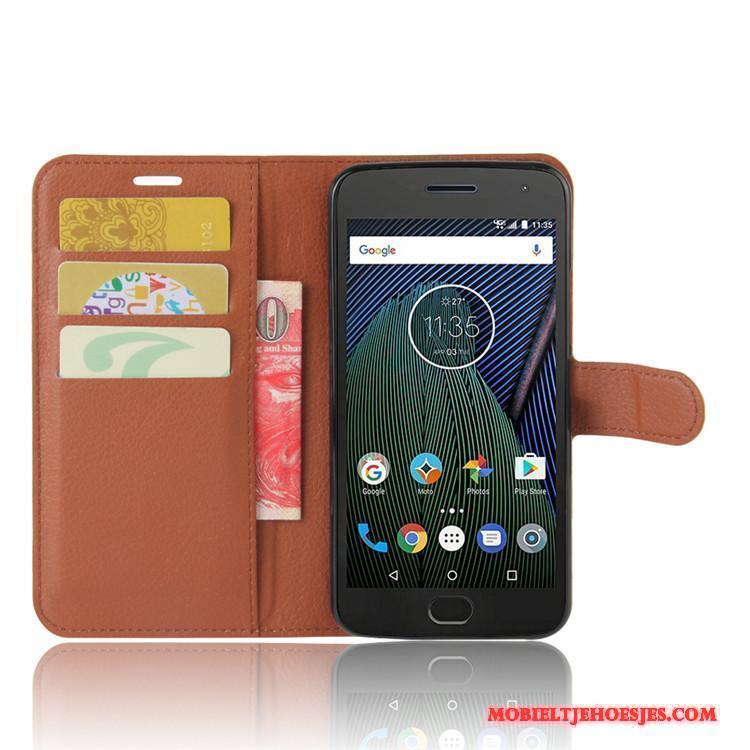 Moto G5 Hoesje Kaart Hoes Leren Etui Portemonnee Mobiele Telefoon Bescherming Lichtblauw