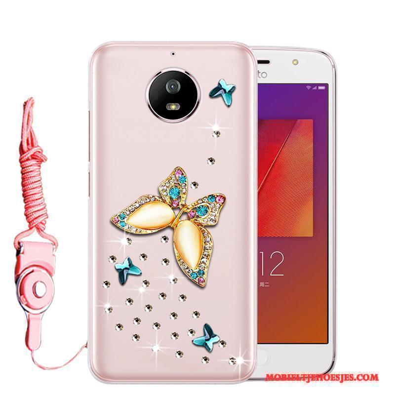 Moto G5s Anti-fall Hoes Bescherming Roze Hoesje Met Strass Groen