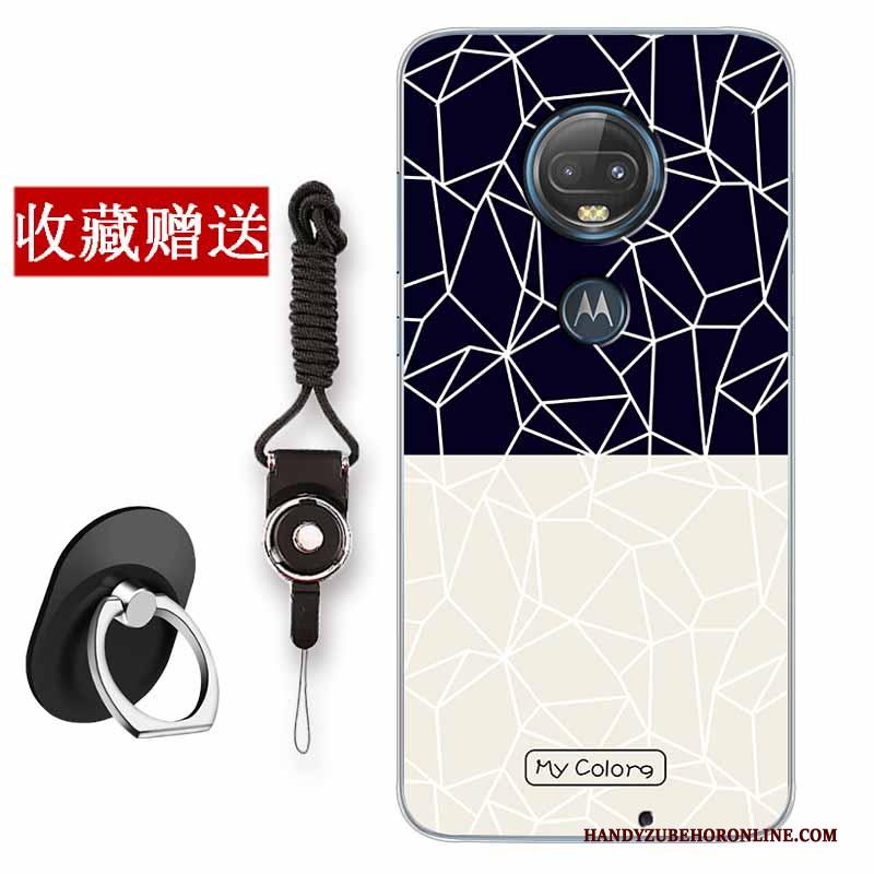 Moto G7 Bescherming Vintage Zacht Hoesje Telefoon Blauw All Inclusive Mode