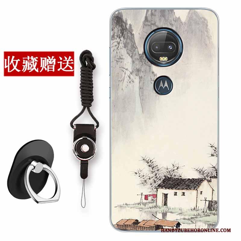 Moto G7 Bescherming Vintage Zacht Hoesje Telefoon Blauw All Inclusive Mode