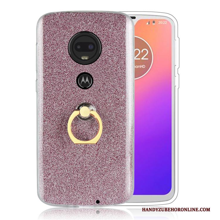 Moto G7 Eenvoudige Roze Wit Bescherming Hoesje Telefoon Ring Bedrijf