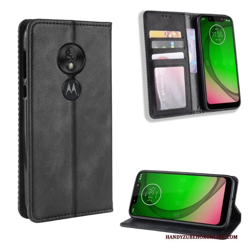 Moto G7 Play Hoesje Bescherming Anti-fall Folio Patroon Vintage Hoes Leren Etui