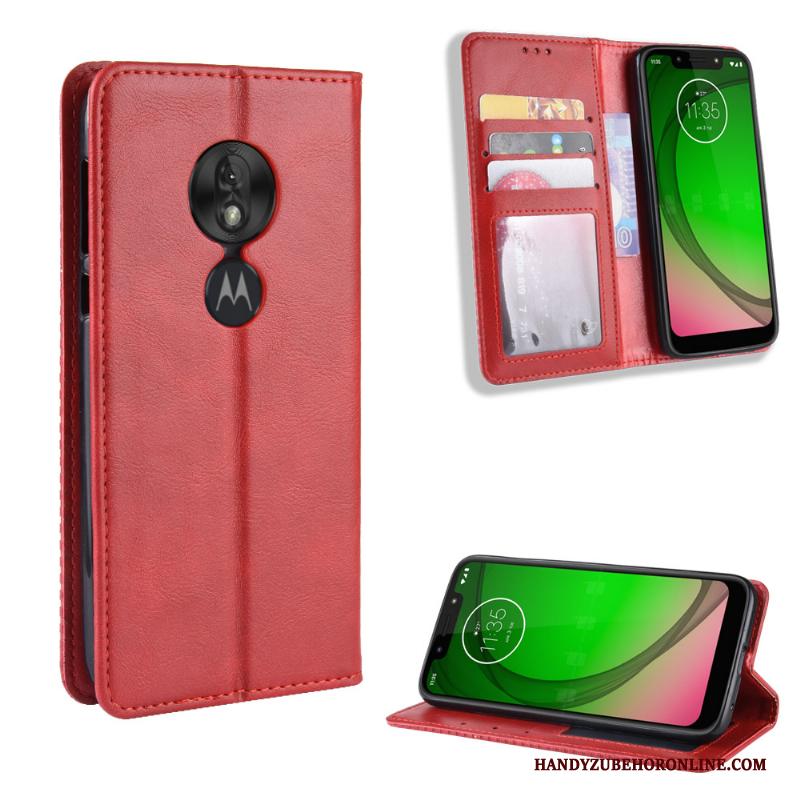 Moto G7 Play Hoesje Bescherming Anti-fall Folio Patroon Vintage Hoes Leren Etui