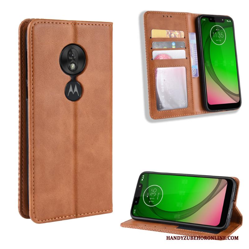 Moto G7 Play Hoesje Bescherming Anti-fall Folio Patroon Vintage Hoes Leren Etui