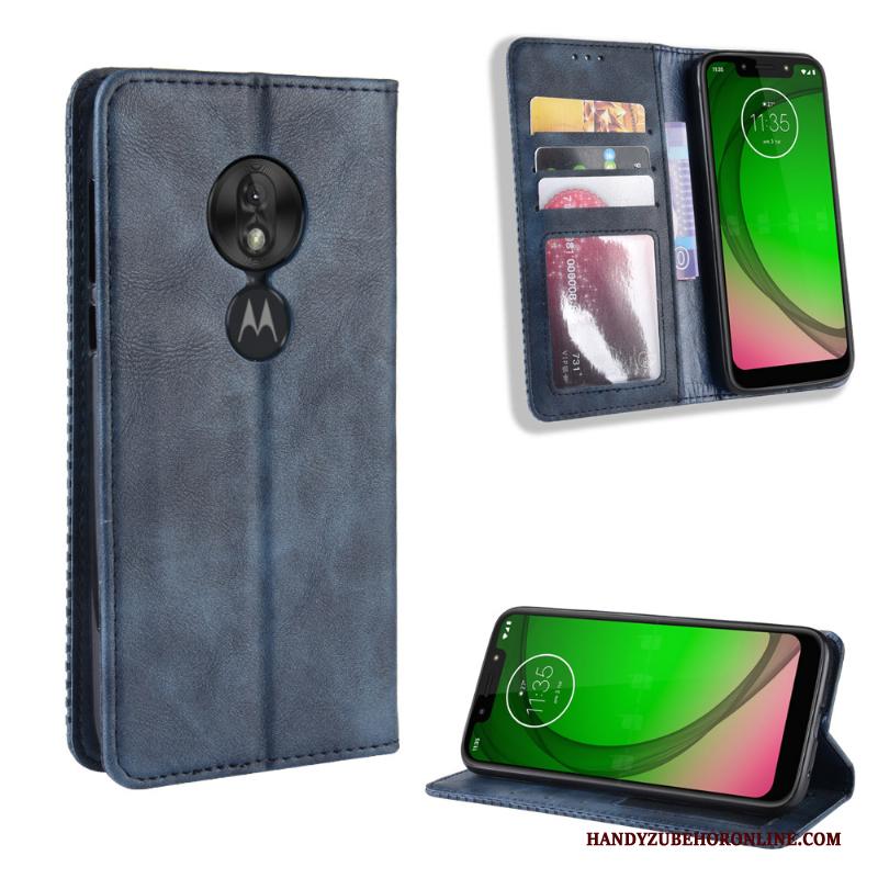 Moto G7 Play Hoesje Bescherming Anti-fall Folio Patroon Vintage Hoes Leren Etui