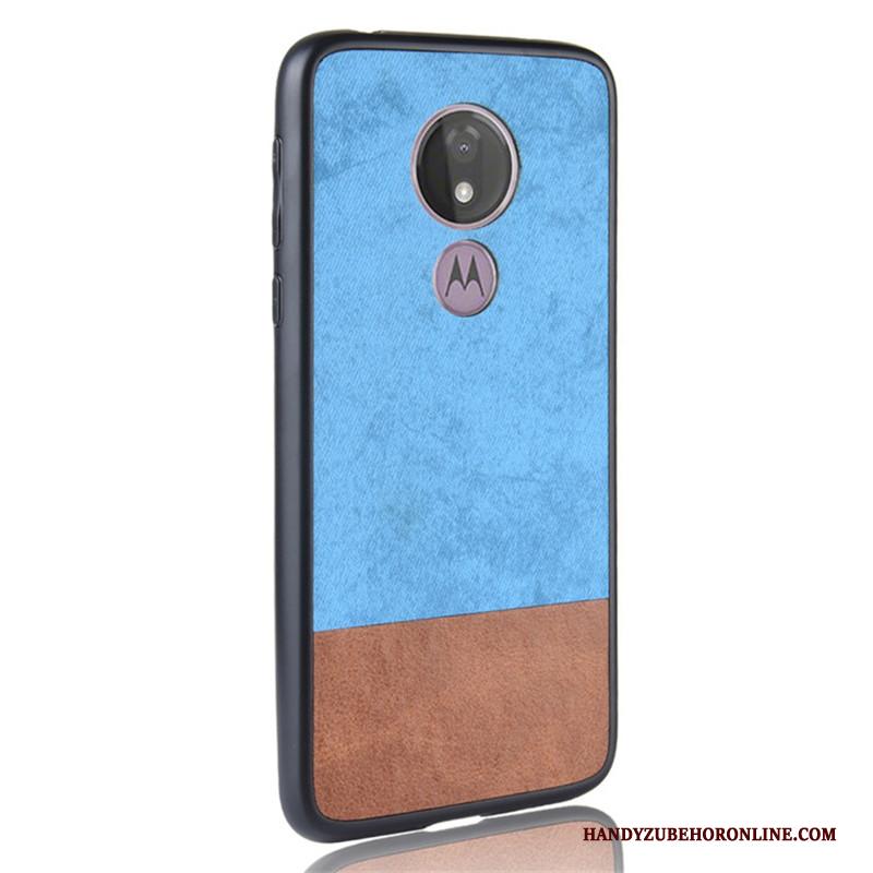 Moto G7 Power Gemengde Kleuren Blauw Hoesje Telefoon Bescherming Leer All Inclusive Denim