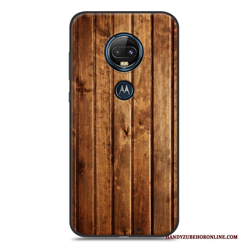 Moto G7 Zacht Scheppend Hoesje Telefoon Grijs Eenvoudige Houtnerf Bescherming