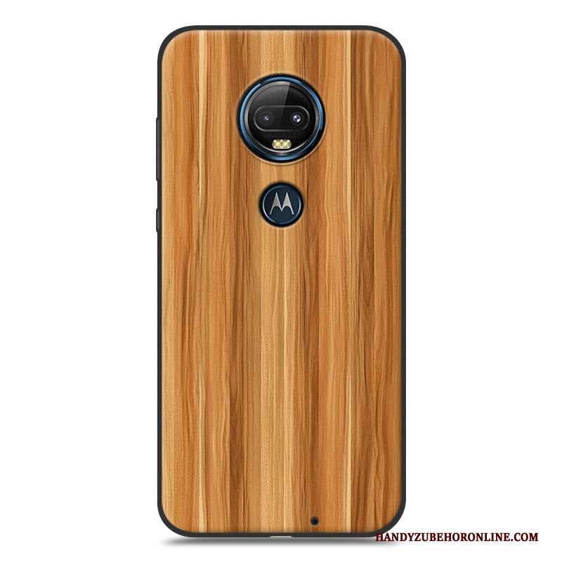 Moto G7 Zacht Scheppend Hoesje Telefoon Grijs Eenvoudige Houtnerf Bescherming