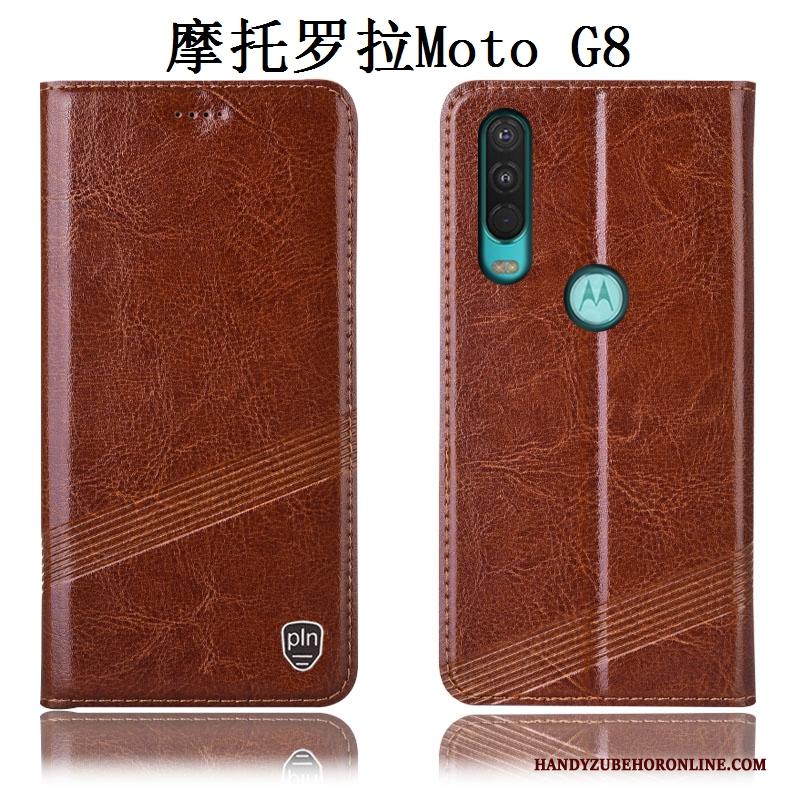 Moto G8 All Inclusive Hoes Echt Leer Hoesje Telefoon Rood Bescherming Anti-fall