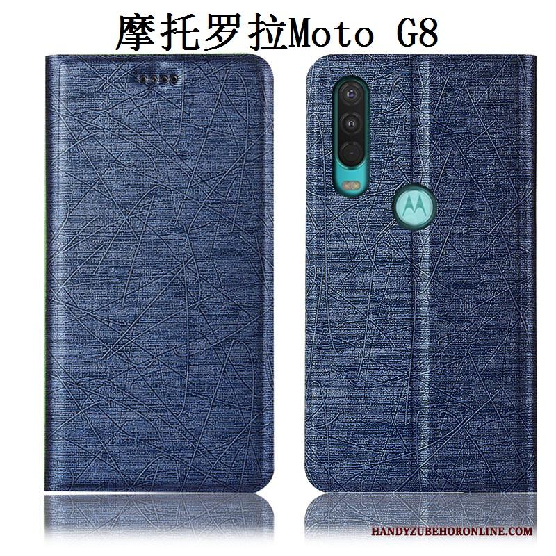 Moto G8 Anti-fall Bescherming Hoes Leren Etui Zijde Hoesje Telefoon Goud