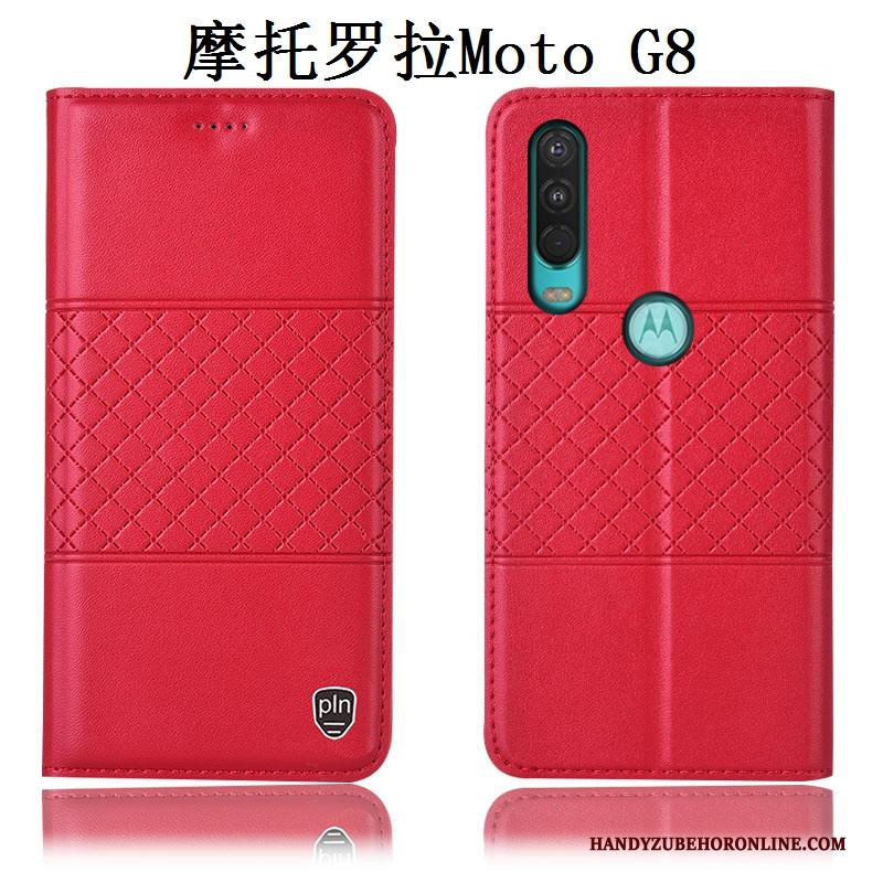 Moto G8 Bescherming Rood Hoes Anti-fall All Inclusive Hoesje Telefoon Echt Leer