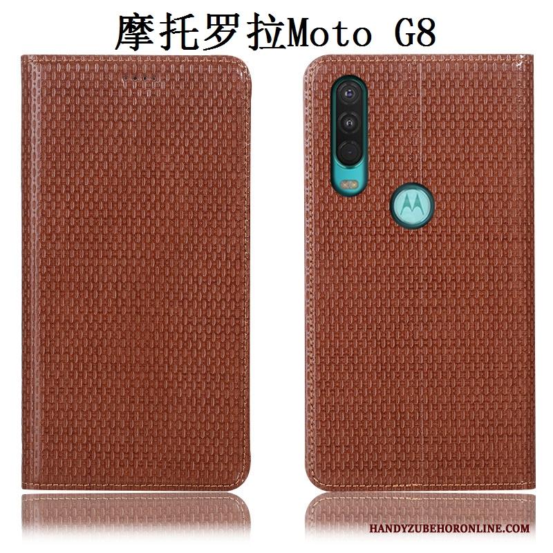 Moto G8 Bruin Hoesje Telefoon Folio Echt Leer All Inclusive Bescherming