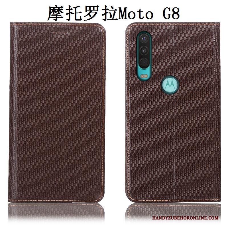 Moto G8 Bruin Hoesje Telefoon Folio Echt Leer All Inclusive Bescherming