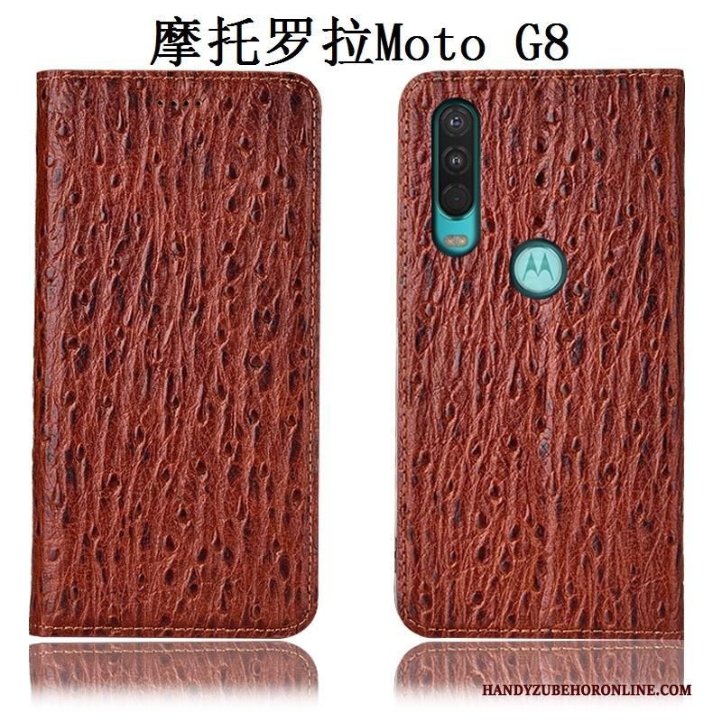 Moto G8 Donkerblauw Vogel Hoesje Telefoon Anti-fall All Inclusive Echt Leer Bescherming