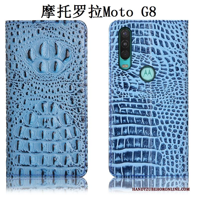 Moto G8 Leren Etui Zwart Anti-fall Hoesje Telefoon Echt Leer