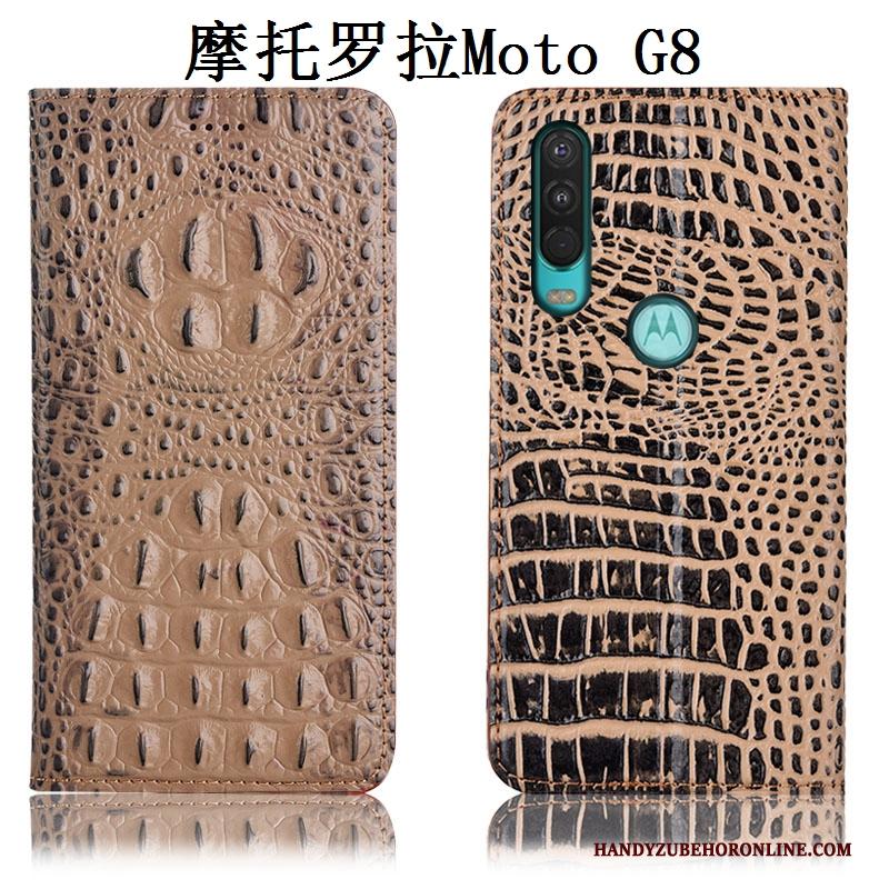 Moto G8 Leren Etui Zwart Anti-fall Hoesje Telefoon Echt Leer