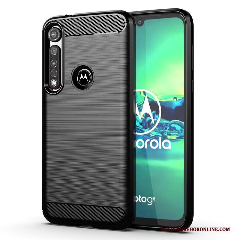 Moto G8 Plus Anti-fall Bescherming Grijs Zijde Patroon Hoesje Telefoon