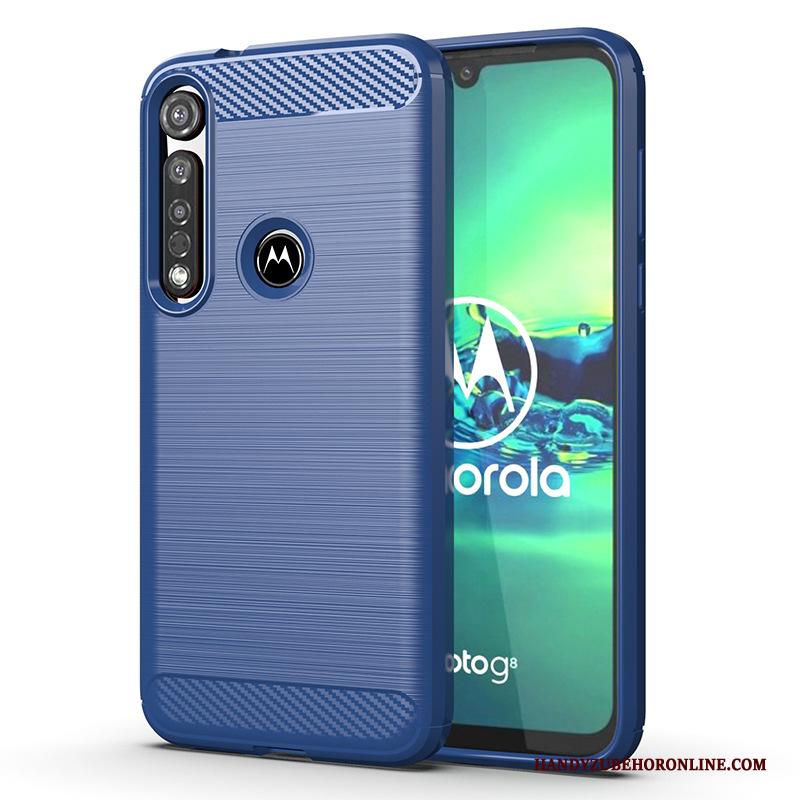 Moto G8 Plus Anti-fall Bescherming Grijs Zijde Patroon Hoesje Telefoon