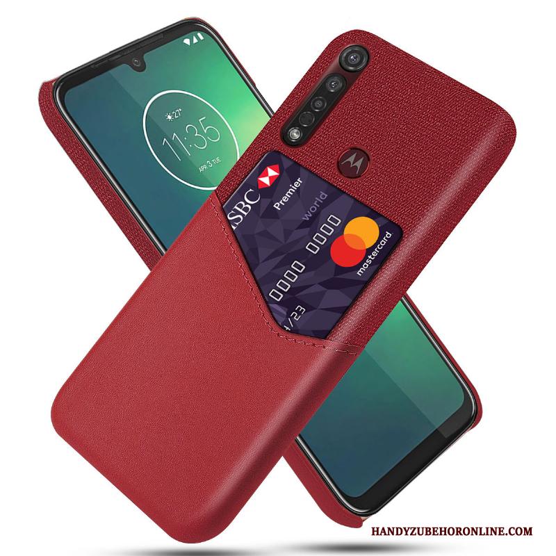 Moto G8 Plus Bedrijf Rood Patroon Hoesje Telefoon Leren Etui Scheppend Doek