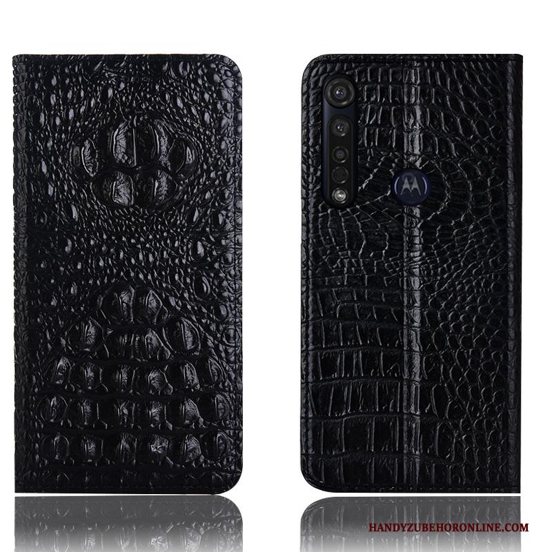 Moto G8 Plus Folio Leren Etui Hoesje Telefoon Anti-fall Blauw Bescherming Krokodil