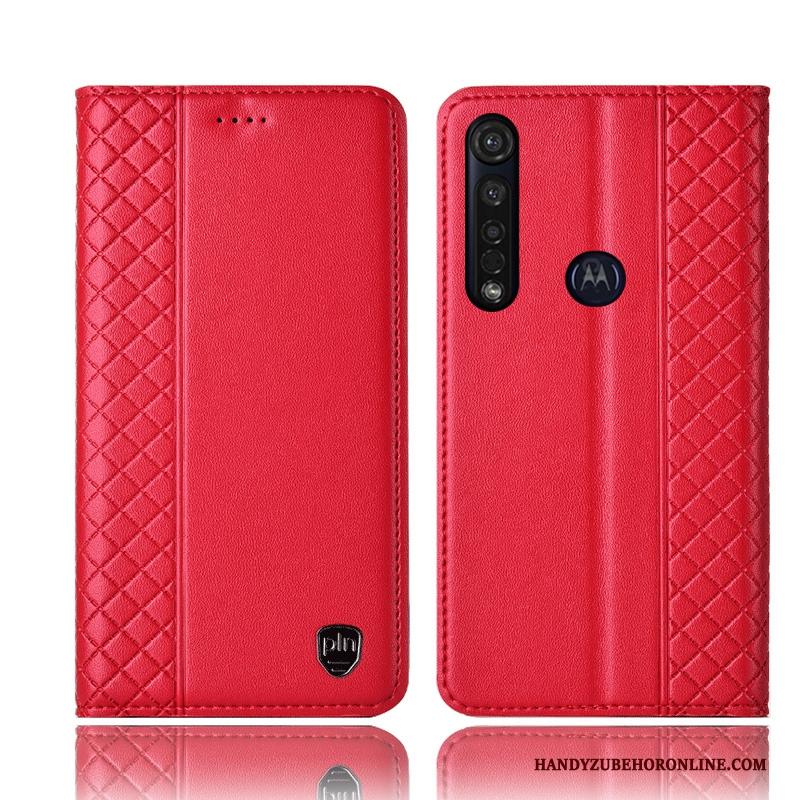 Moto G8 Plus Hoes Geel Leren Etui All Inclusive Folio Hoesje Telefoon Anti-fall