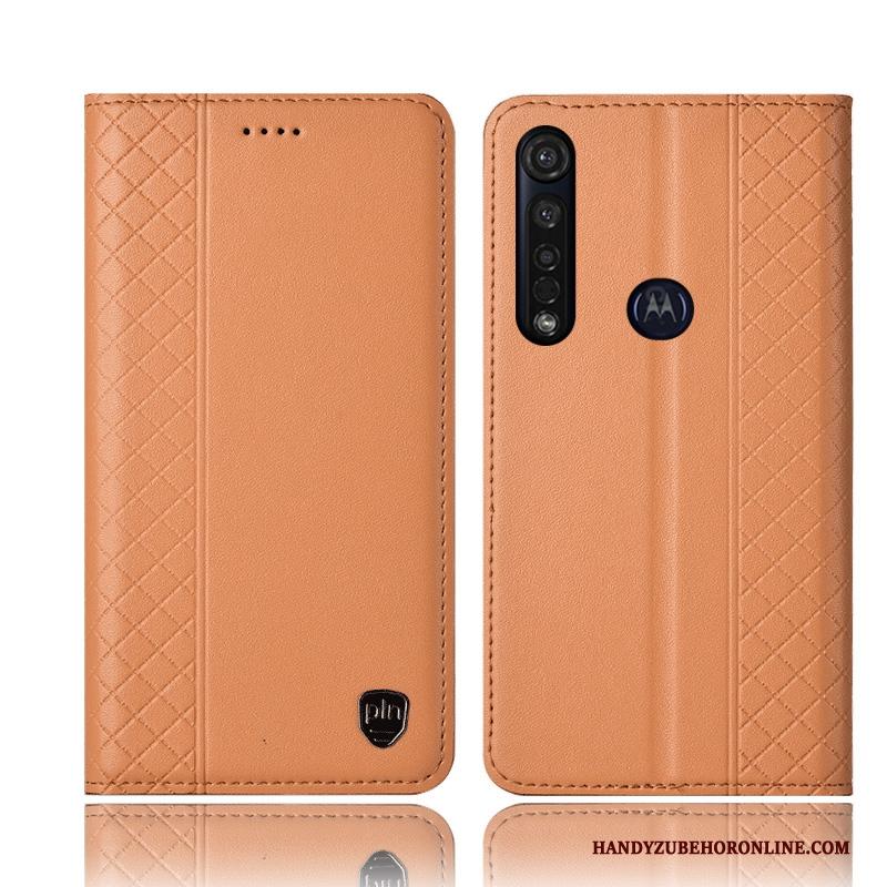 Moto G8 Plus Hoes Geel Leren Etui All Inclusive Folio Hoesje Telefoon Anti-fall