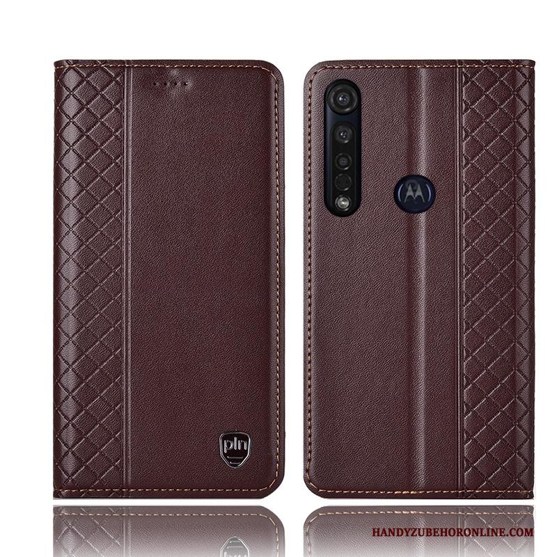 Moto G8 Plus Hoes Geel Leren Etui All Inclusive Folio Hoesje Telefoon Anti-fall