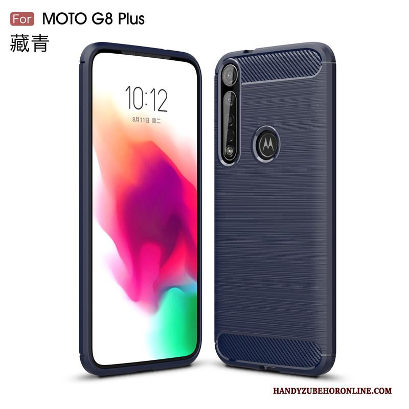 Moto G8 Plus Hoesje Antislip Rood Fiber Zijde Hoes Zacht Bescherming