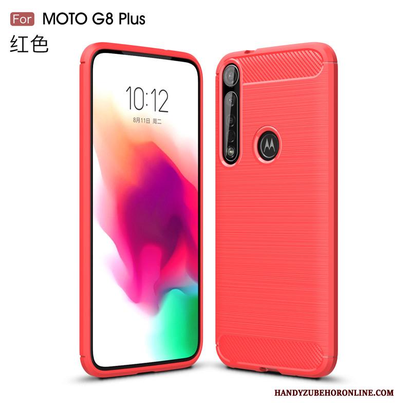 Moto G8 Plus Hoesje Antislip Rood Fiber Zijde Hoes Zacht Bescherming