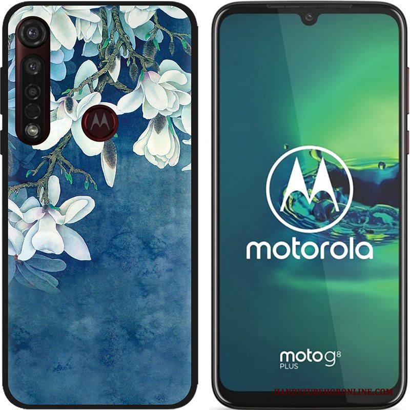 Moto G8 Plus Hoesje Pu Spotprent Hete Verkoop Zwart Zacht Schrobben Scheppend