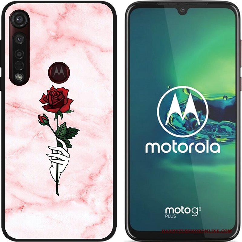 Moto G8 Plus Hoesje Pu Spotprent Hete Verkoop Zwart Zacht Schrobben Scheppend