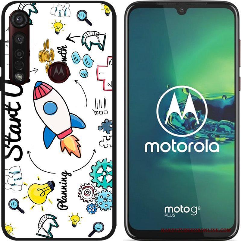 Moto G8 Plus Hoesje Pu Spotprent Hete Verkoop Zwart Zacht Schrobben Scheppend