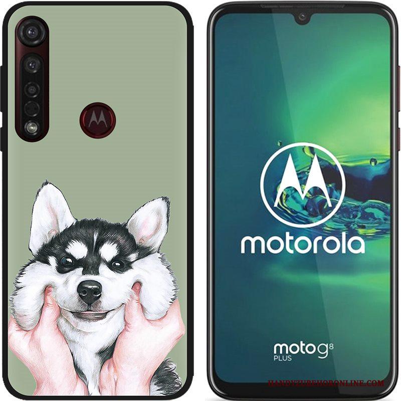 Moto G8 Plus Hoesje Pu Spotprent Hete Verkoop Zwart Zacht Schrobben Scheppend