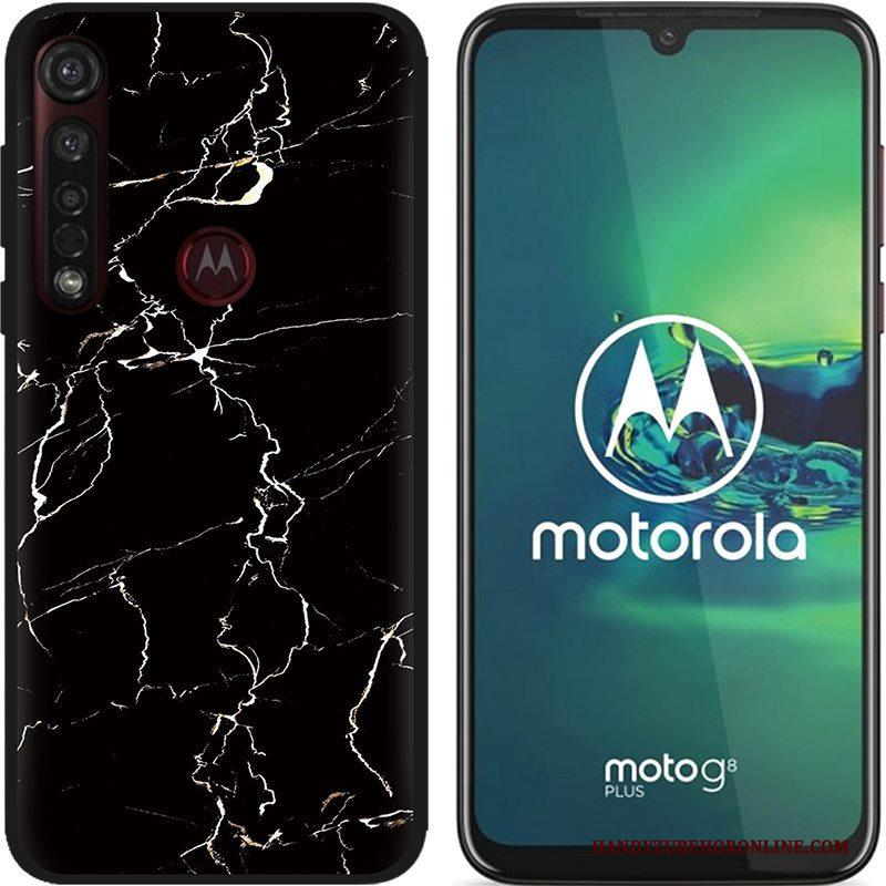 Moto G8 Plus Hoesje Pu Spotprent Hete Verkoop Zwart Zacht Schrobben Scheppend