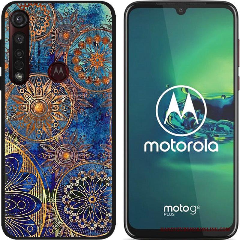 Moto G8 Plus Hoesje Pu Spotprent Hete Verkoop Zwart Zacht Schrobben Scheppend