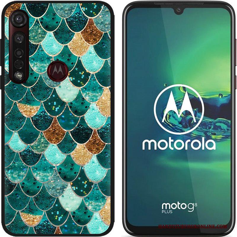 Moto G8 Plus Hoesje Pu Spotprent Hete Verkoop Zwart Zacht Schrobben Scheppend