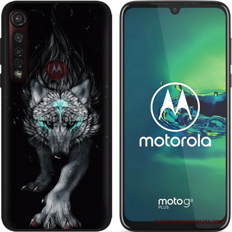 Moto G8 Plus Hoesje Pu Spotprent Hete Verkoop Zwart Zacht Schrobben Scheppend