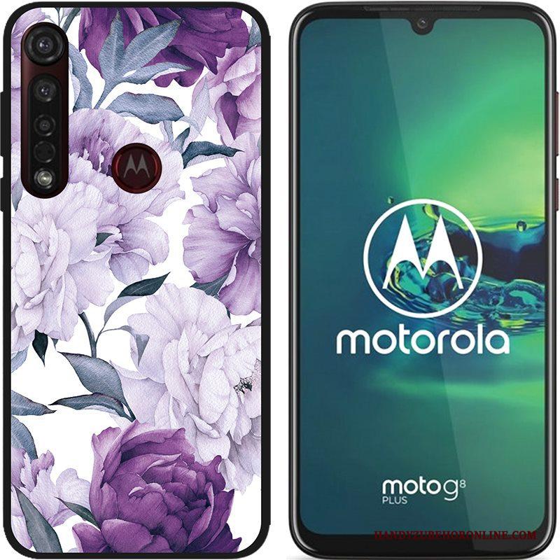 Moto G8 Plus Hoesje Pu Spotprent Hete Verkoop Zwart Zacht Schrobben Scheppend